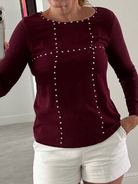 SFERRA Burgundy Long Sleeve Top with Stud Accents